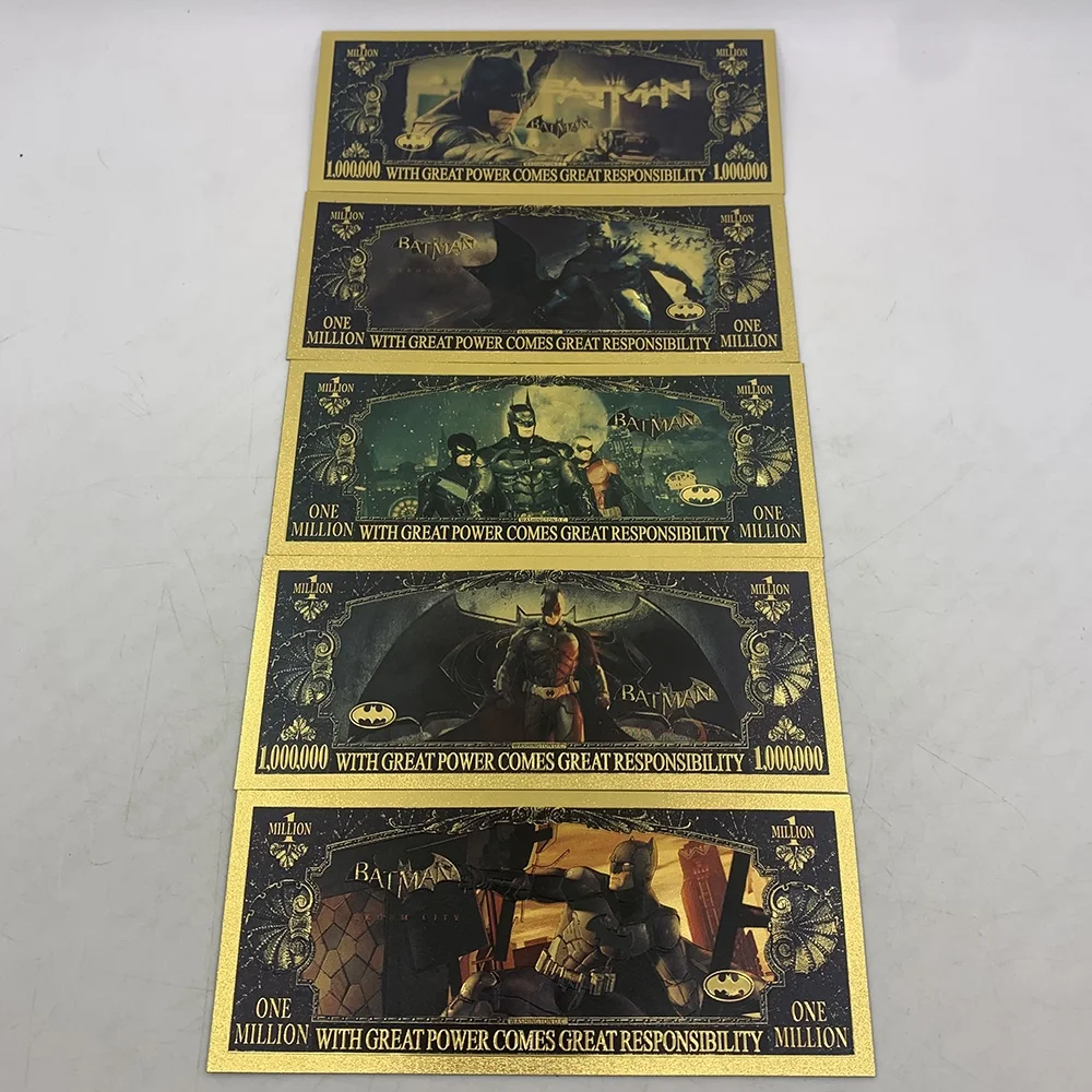 

5types famous plastic notes Bat hero gold foil Banknotes usa 100 toy cards Super Star tickets For collection gifts for fans