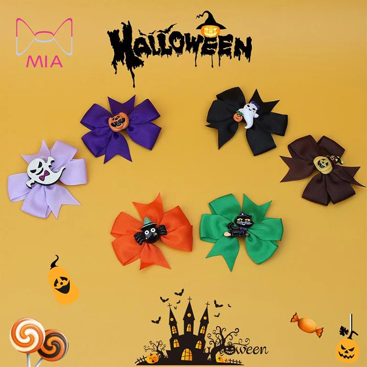 

Free Shipping Baby Halloween funny party hair accessories pumpkin cartoon plain bow hair clips Halloween hairgrips headdress, Picture shows