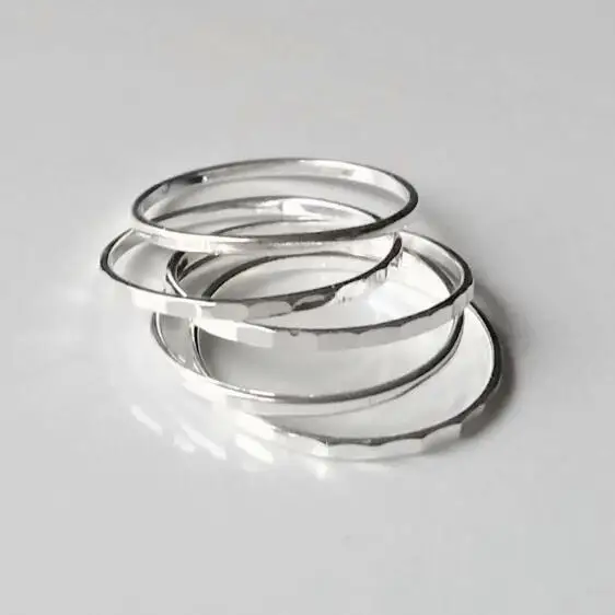 

wholesale 925 sterling silver handmade hammered stacking gold plated rings