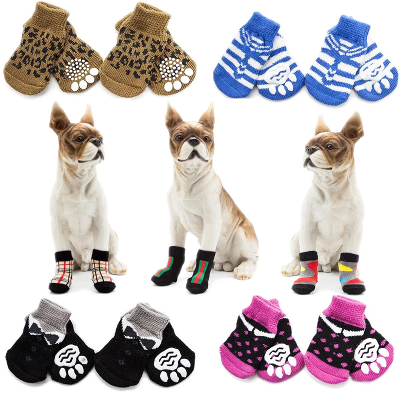 

Different Pattern Soft Cotton And Durable PVC Pet Plain Socks Pet Paw Protectors Anti Slip Dog Socks, Picture color