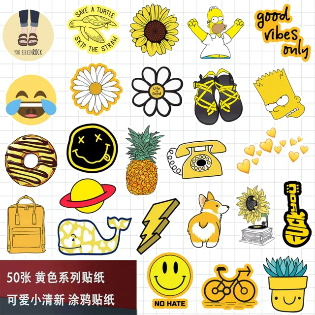 50Pcs Cartoon Yellow Stickers Chidren Toy Waterproof StickerHelmet Car Decals UK 