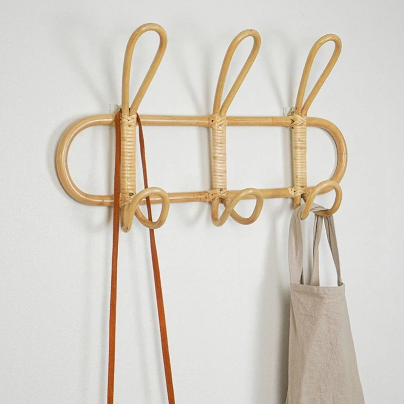 

Rattan Wall Hooks Kids Garments Organizer Rack Clothes Hat Hanging Hook Rattan Hanger Kids Room Decor Hanger, Wood color