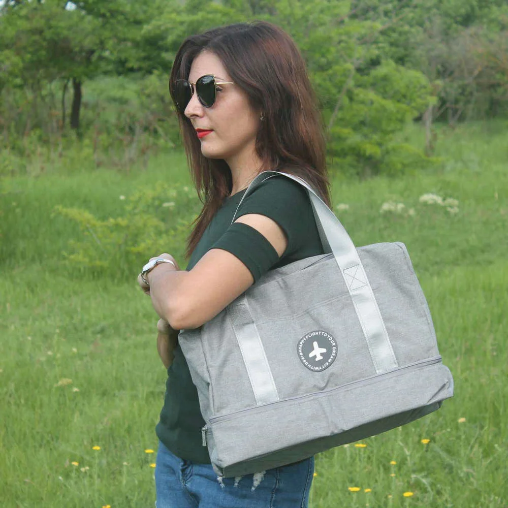 

Waterproof Large Capacity Multifunctional Dry Wet Separation Storage Handbag Bag Tote Travel Duffel Bag, Grey etc