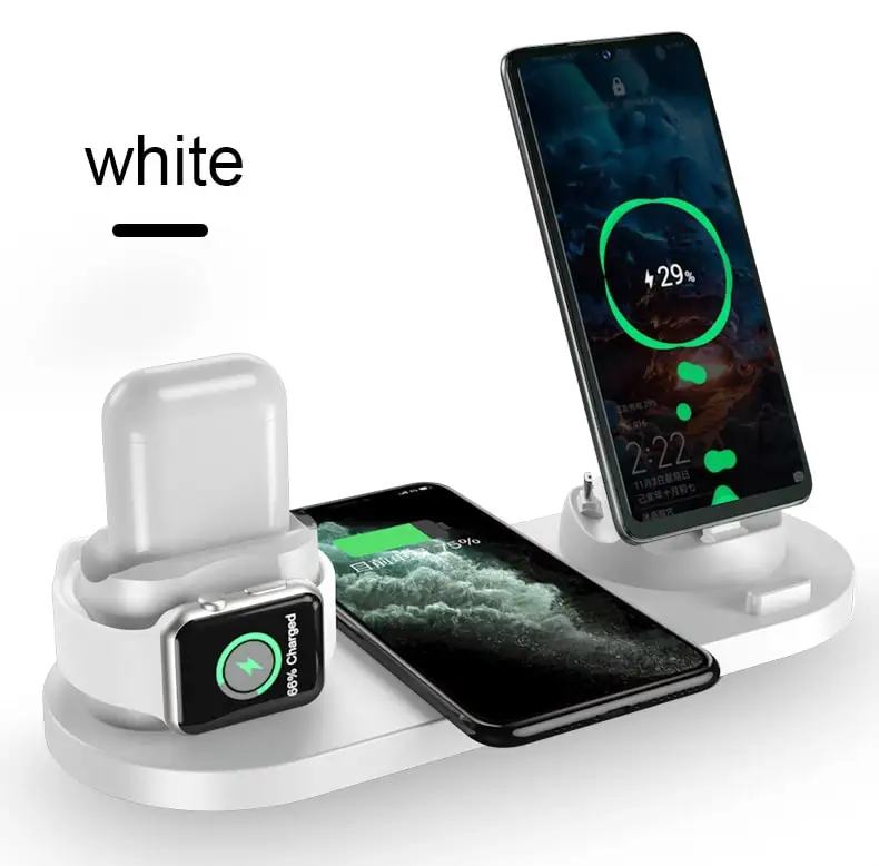

6 in 1 Wireless Charger Stand For iPhone iWatch AirPods Multi-function qi Quick Charging Station Certification, Black/white/pink