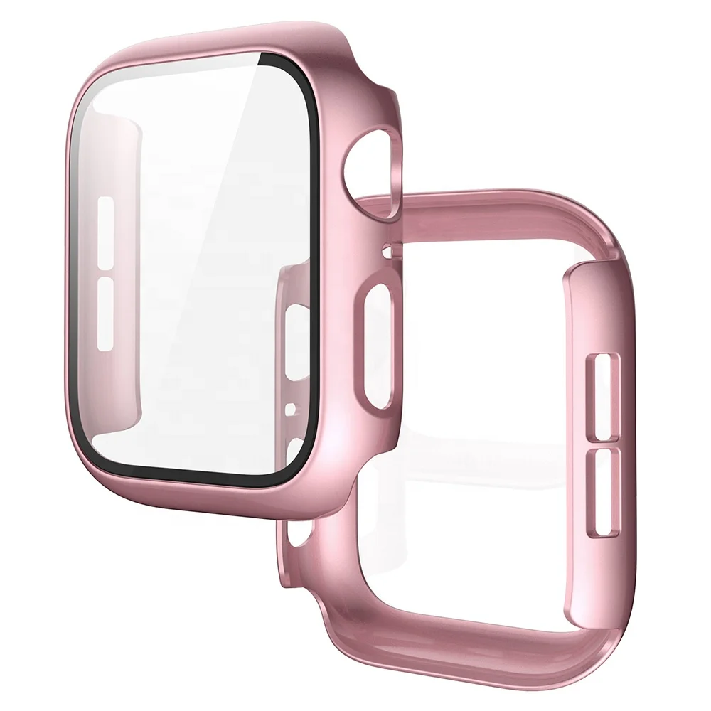 

High Quality Hard PC Case Compatible with Apple Watch Series SE/6/5/4, Full Cover Tempered Glass Screen Protector Case, Optional