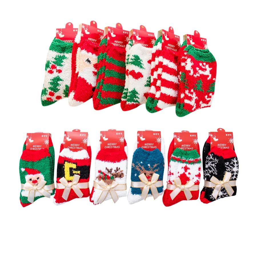 

Wholesale custom cozy fleece indoor sherpa fuzzy winter women christmas warm slipper socks with grips, Custom color
