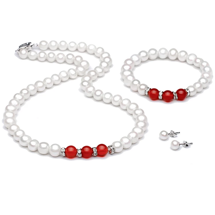 

Certified ZZXL-N0002-03 Bridal Wedding Red Agate Pearl Jewelry Latest Necklace Earrings Set