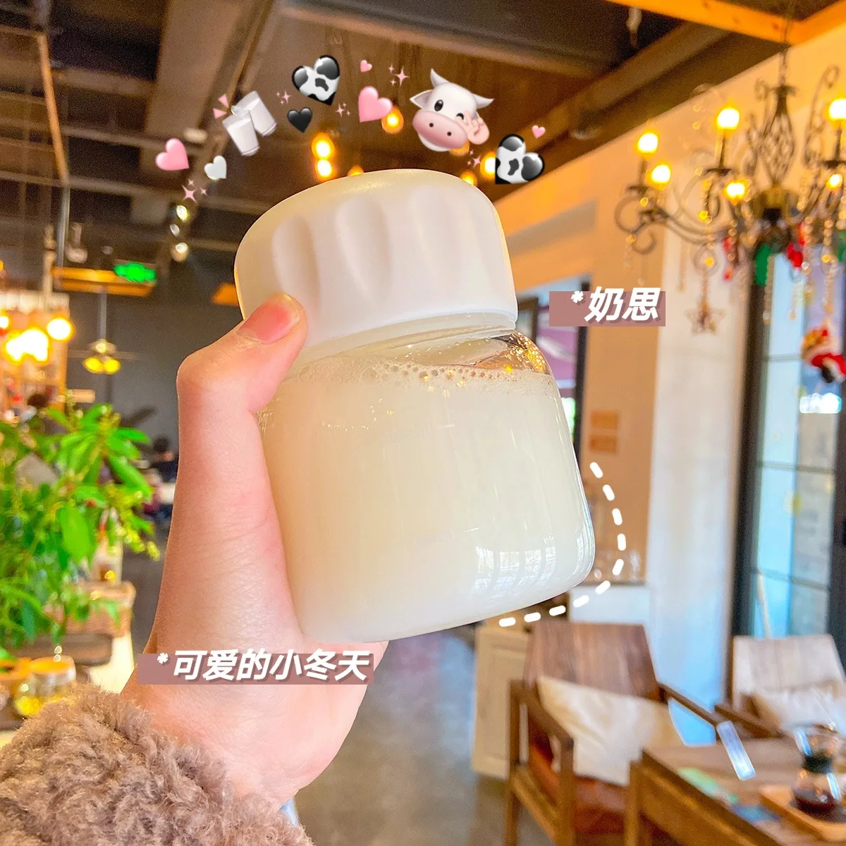 

Glass cup Ins wind simple cute mini portable transparent water cup with scale, Cartoon