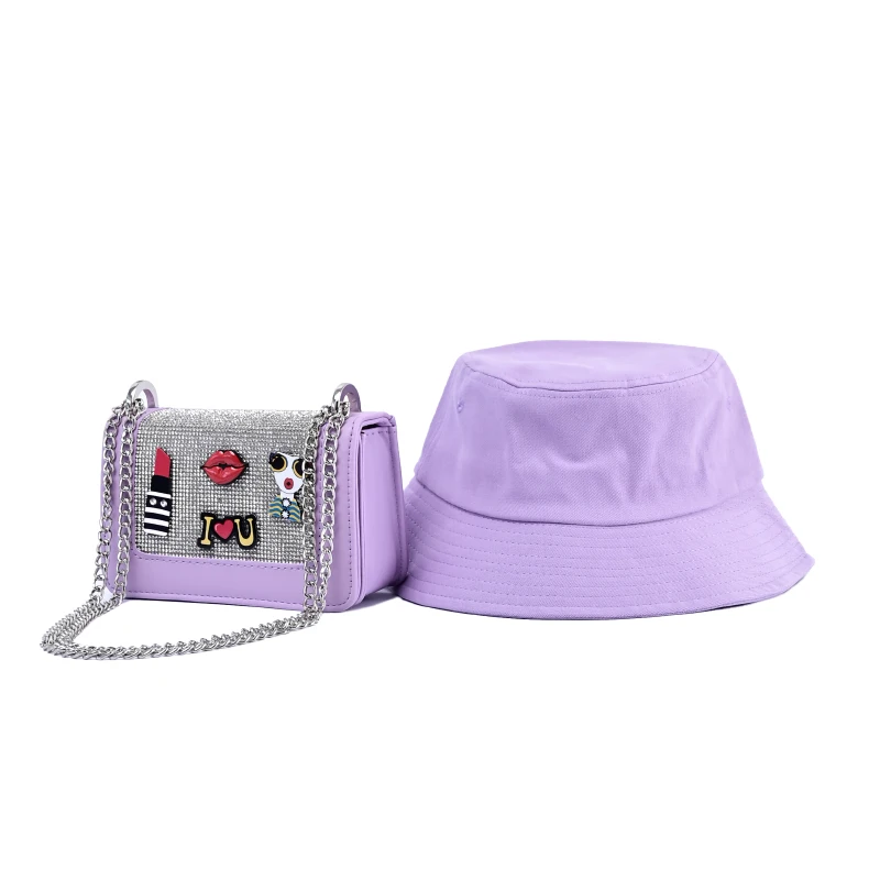 

Girls Cute Lipstick Pattern Handbags Women Hand Bags Purses Purse And Bucket Hat Set, 9 colors