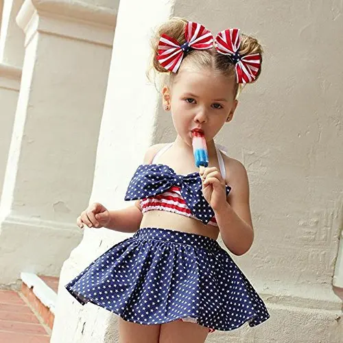 

4th of July Newborn Baby Girls Skirt Sets Stripe Halter Tops+Star Skirts Toddler Outfits Fourth of July 4pcs Children Clothes, As picture