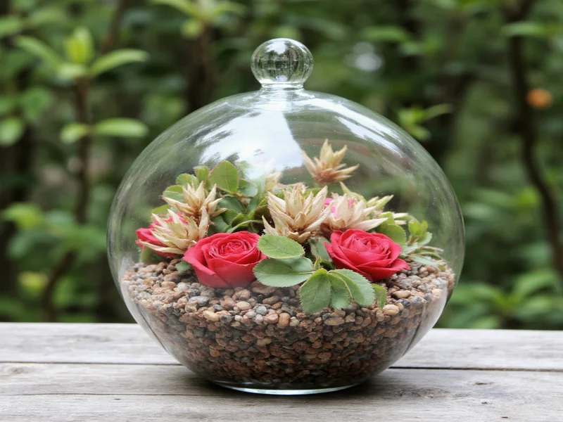 DIY preserved floral terrarium centerpiece with eucalyptus and dried roses