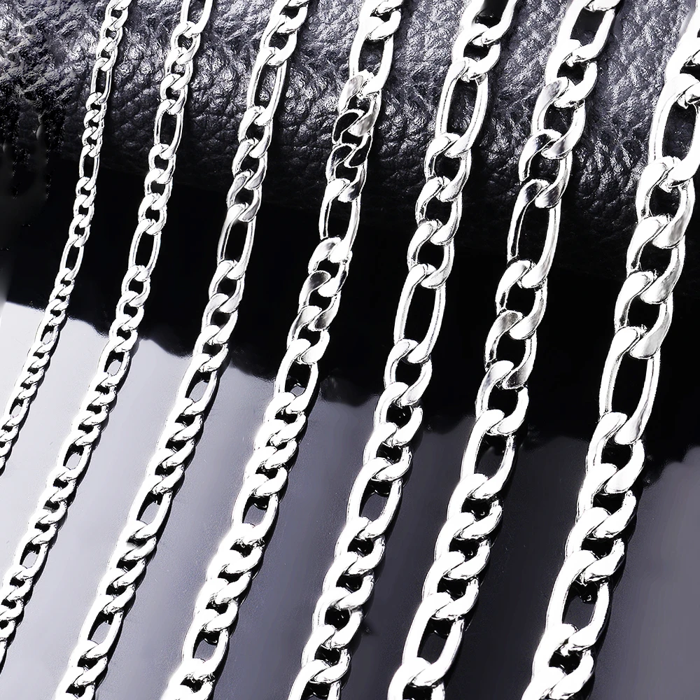 

RINNTIN SC34 Fashion Jewelry Wholesale 925 Sterling Silver Gold Diamond-Cut Figaro Chain Necklace Bracelet Designs for Women Men