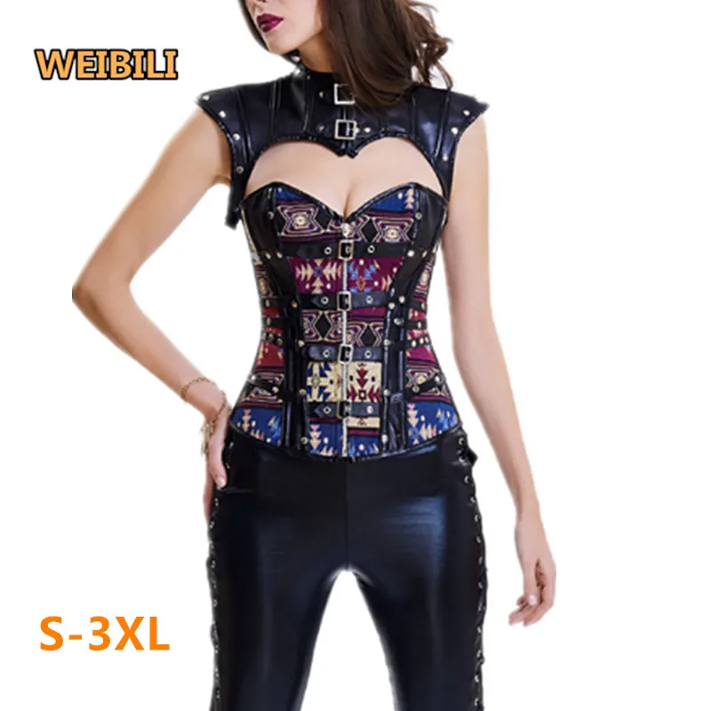 

Open Hot Leather Belt Black Blue Polyester Steampunk Sexy top to wear out Corset Women, As picture