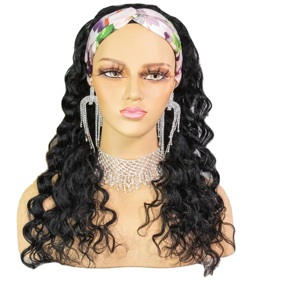 

Free shipping Hot selling human hair wig with headband attached