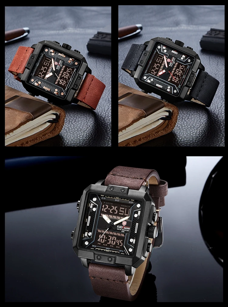 Kademan K6153 Expensive Double Display Watches For Men Fashion Leather