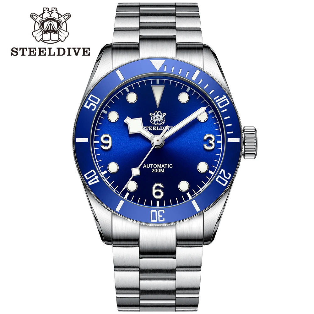 

Steeldive SD1958 Men's Diving Watch 41mm Blue Dial Sapphire 200M Water Resistance NH35 Automatic Dive Watch Luminous