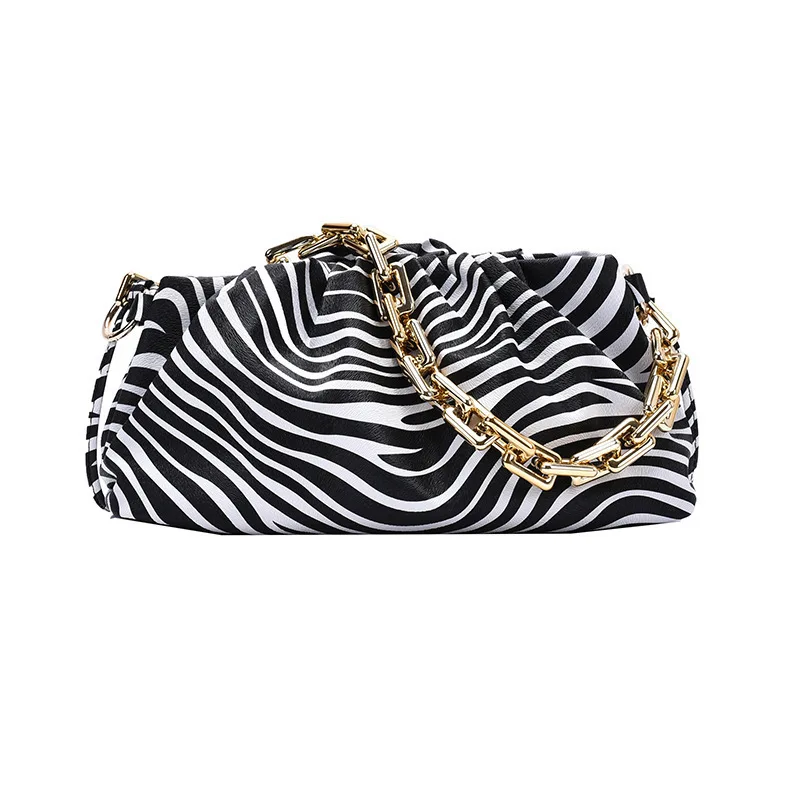 

Women Fashion One shoulder zebra Cow striped bag ins Chain handbag for girls