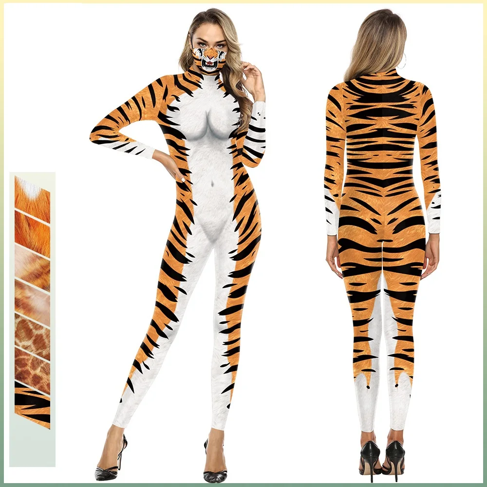 

Adult Tiger Fox Girraffe Animal 3D Print Jumpsuit Sexy Long Sleeve Jumpsuit Nightclub Bar Cosplay Costumes Halloween Party Role