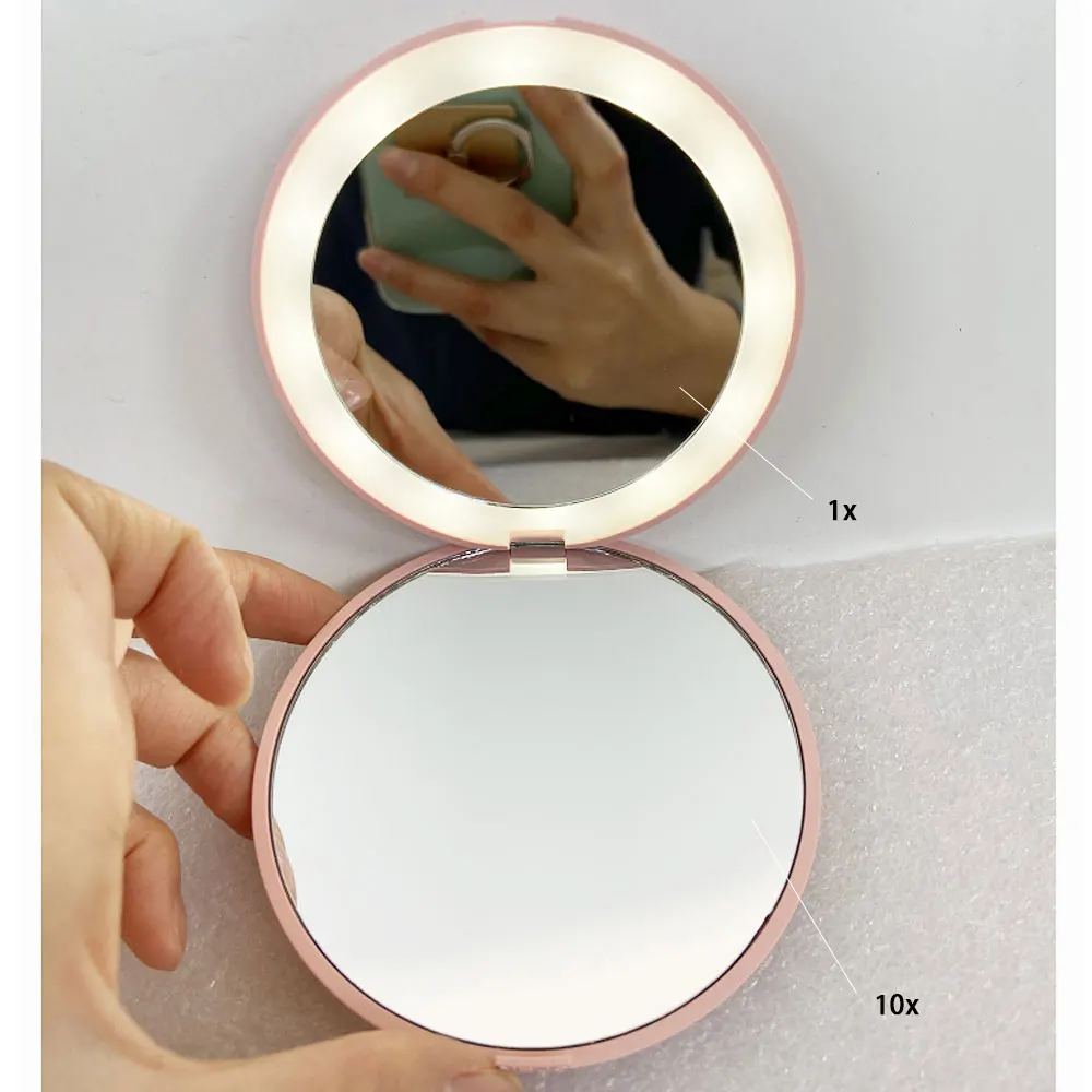 

led travel lighted 10x magnification illuminated led mini makeup mirror hand held cosmetic pocket mirror, Multi