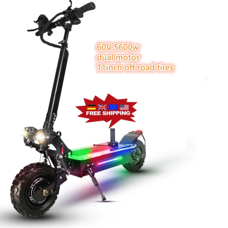 

Q06 free shipping 60V 5600w dual motor 11inch fast 80km/h powerful adult off road long range Electric Scooter Dropshipping