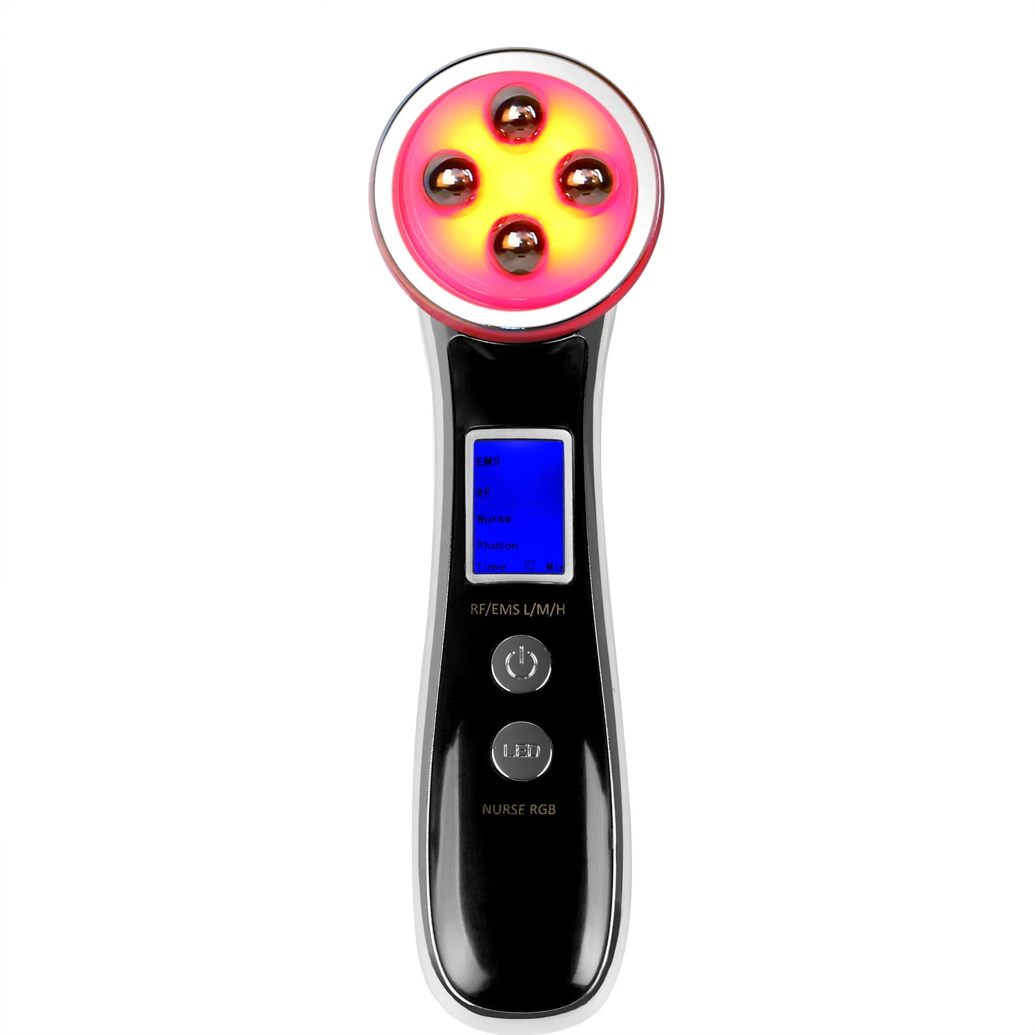 

Ems Rf Three color Led Photo therapy Anti Wrinkle Micro Current Facial Whitening Massage Vibration Beauty Machine For Skin Care, Black/customize