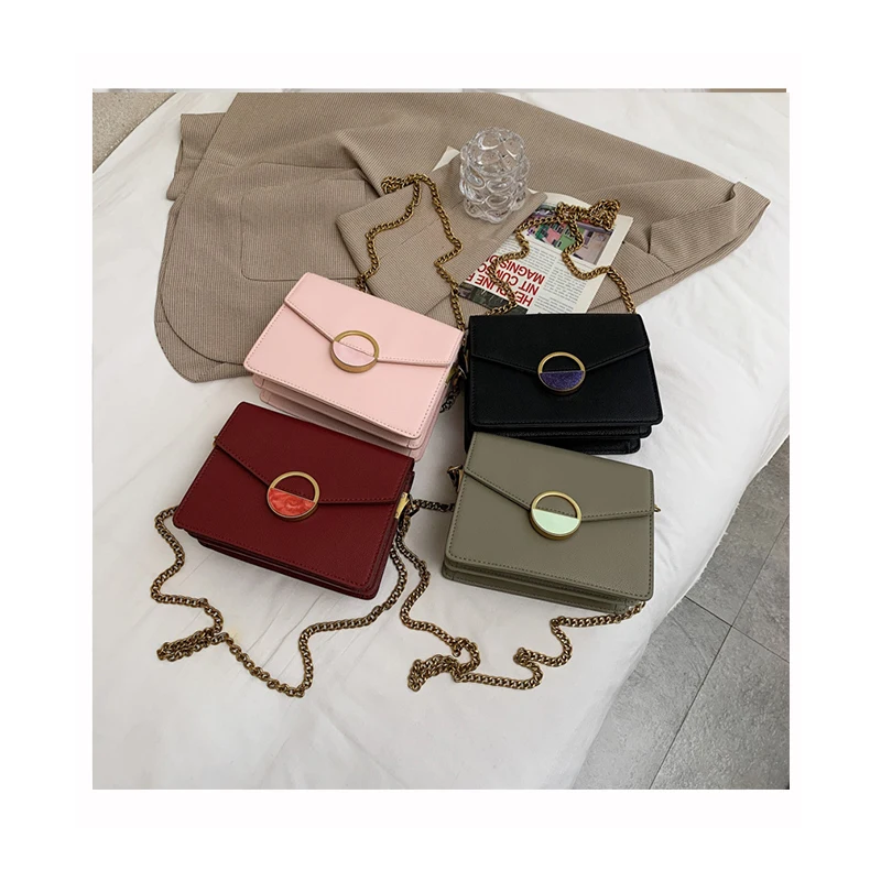 

Summer New City Women Bags Fashion Metal Hand bags Luxury Chain PU Leather Messenger Bag Foreign Style Small Square Sac Purses
