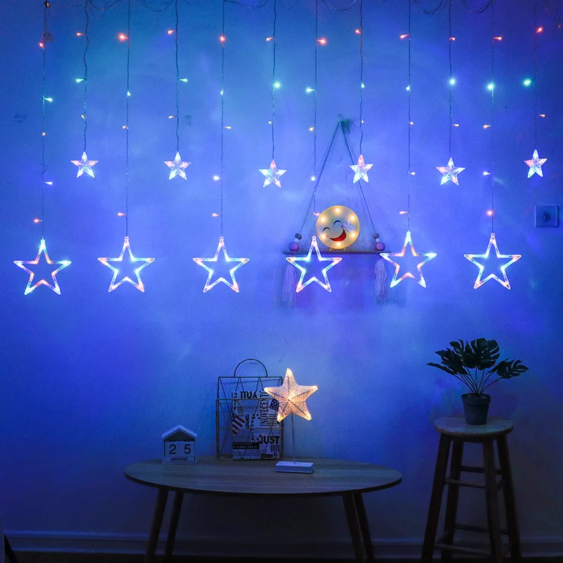 Hesheng 12 stars 138 led curtain string lights factory outlets led big star curtain christmas light wholesale