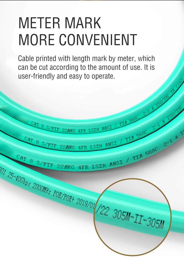 Network Cable CAT 8 2000mhz Price Per Meter SFTP CAT8 Dual Shield Outdoor 1000FT Ethernet Lan Cable CAT8插图8