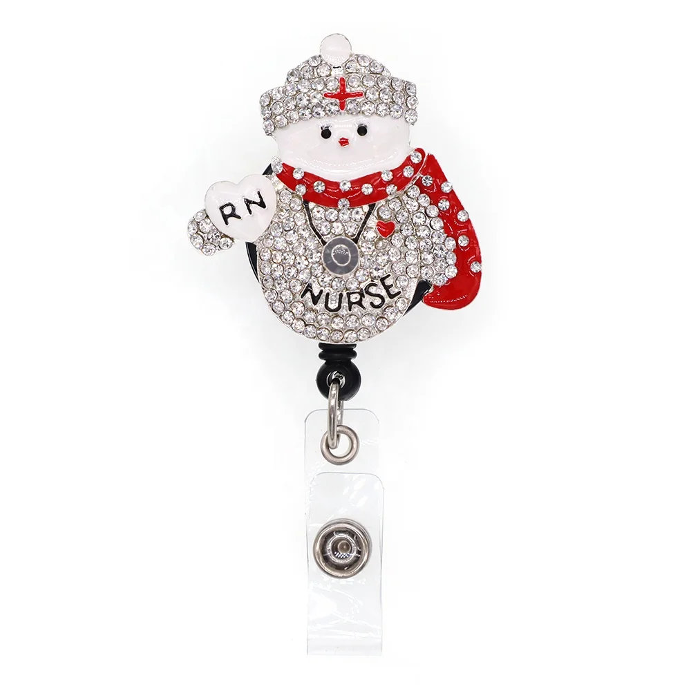 

Free Shipping New silver color rhinestone Retractablesnowman badge holder doctor/hospital/nurse badge reel, Picture