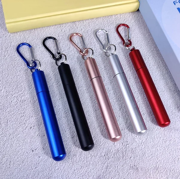 FDA Approved Portable stainless steel 304 telescopic metal straw with case and keychain