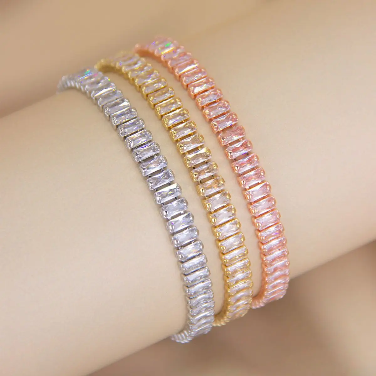 Luxury Gold Silver Cubic Zirconia CZ Bracelet Iced Out Shiny CZ Zircon Tennis Bracelets Women Jewelry