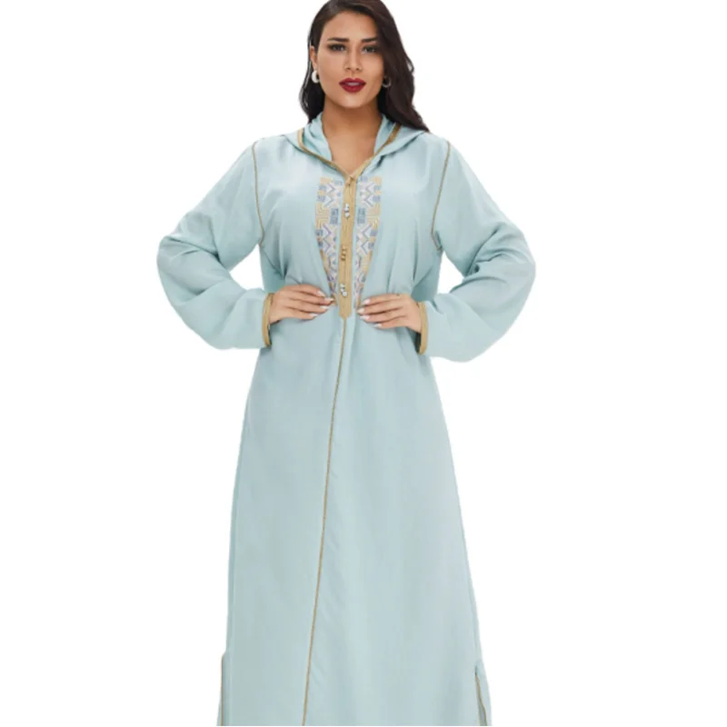 

Muslim dress pajamas Dubai women's fashion casual long dress embroidered large dress large size Middle Eastern robe