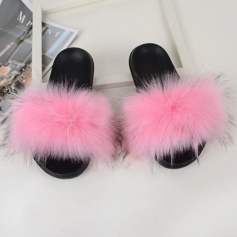 

China factory custom color extra fluffy fur slippers winter fashion pink girls womens house faux fur slides fluffy slippers, Customized color