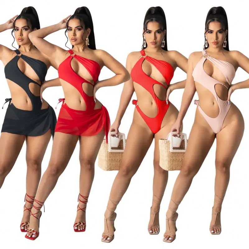 

Hot selling women clothing summer 2021 sexy solid color swimsuit one-piece suit