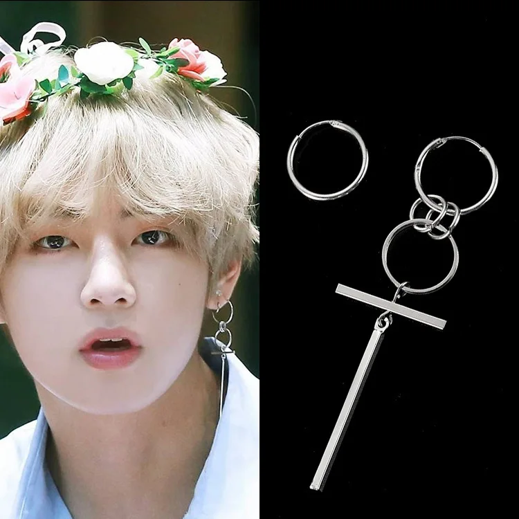 

Korea bts Earrings V with the Same Style Fashionable Punk Boys Tassel Earrings Jewelry for Men, As picture