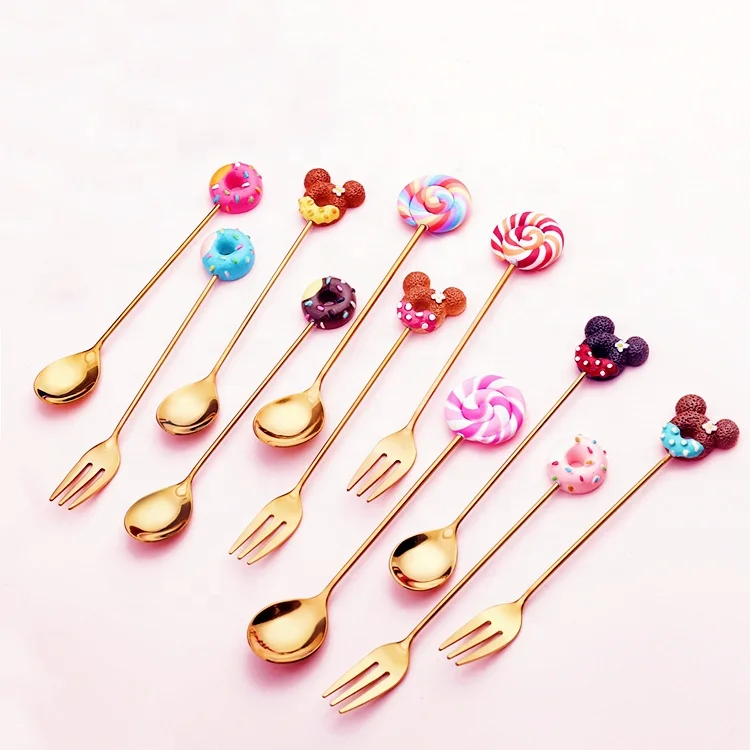 

Food Grade Stainless Steel Colorful Donuts Candy Shaped Tea Coffee Ice Cream Spoon Fork