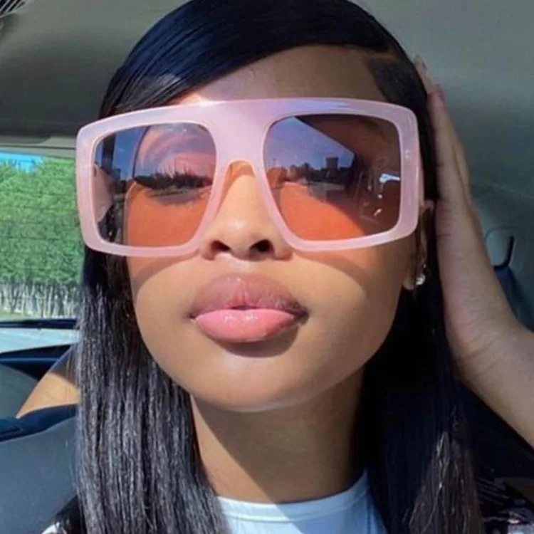 

2021 Amazon hot sale Square Big Frame Women Sun Shades Eyewear Trendy Fashion pink Color Oversize Sunglasses