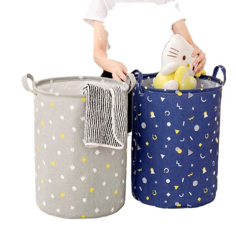 

Cartoon Fabric Laundry Basket Foldable Waterproof Dustproof Buggy Bag Cylinder Drawstring Top Drawstring Dirty Clothes Basket