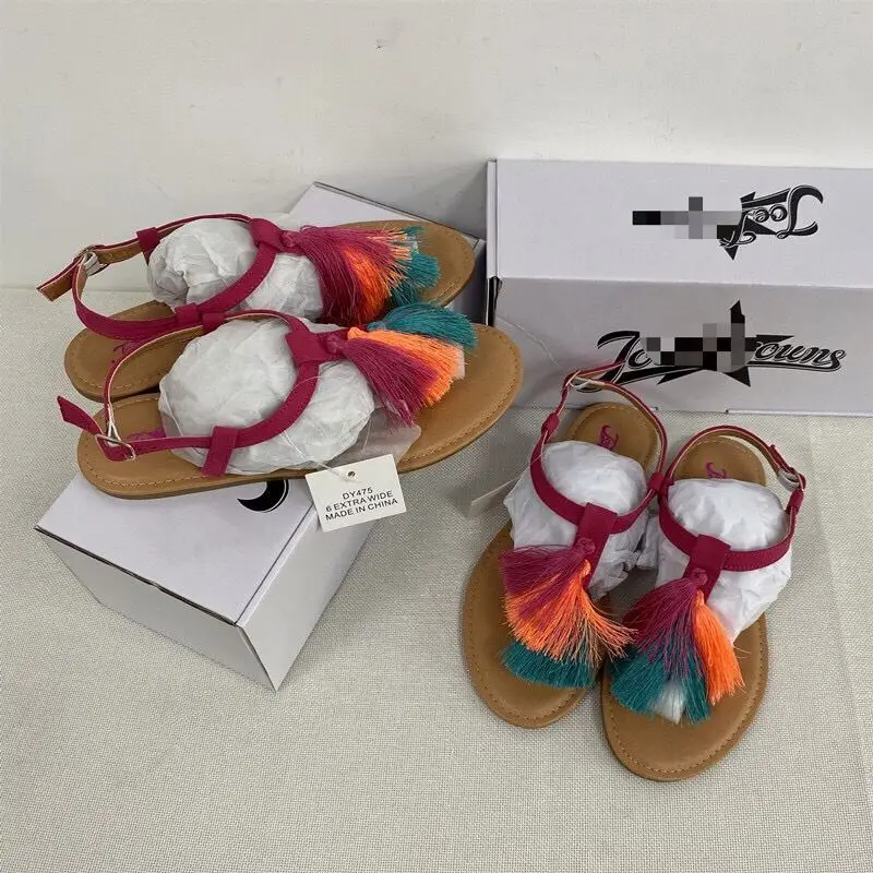 

2021 Factory direct sale hot sale fashion patchwork color tassels europe american summer women holiday sandals, Picture color