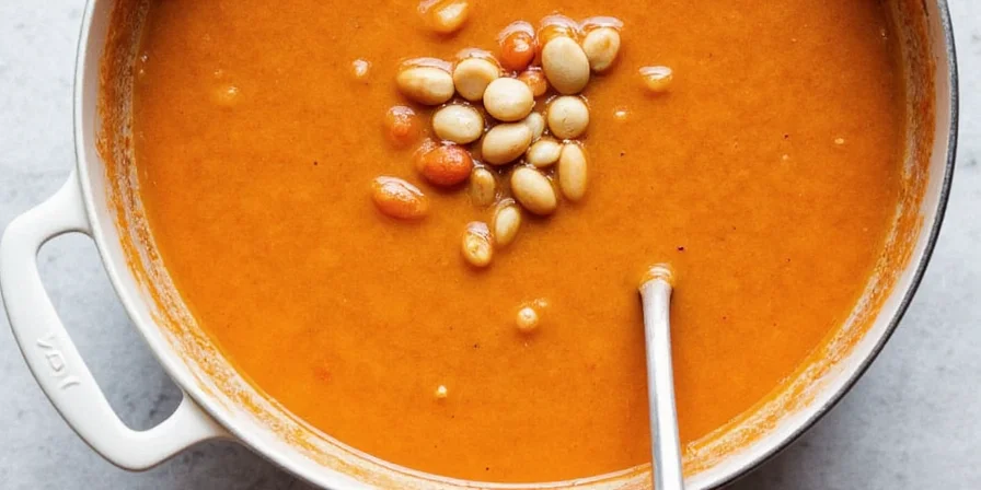 A steaming hot bowl of veg soup with beans