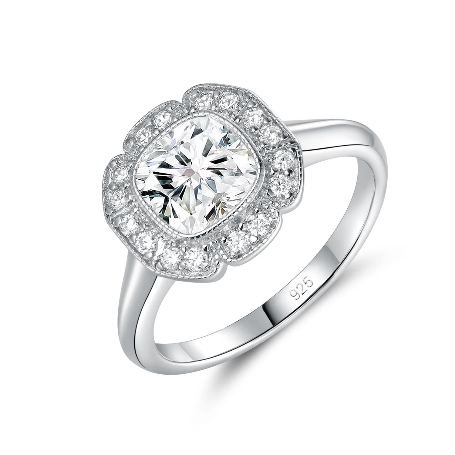 

925 Sterling Silver Ring Cushion Cut White CZ Wedding Band Engagement Ring for Women