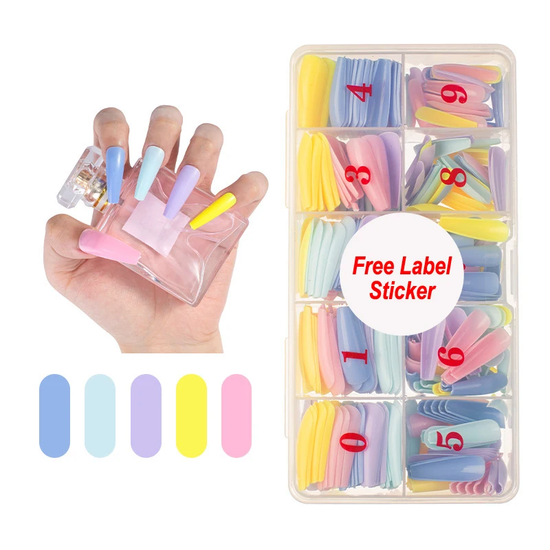 

NAF011 500pcs DIY Acrylic Coffin Shape nail tips false Colorful Full Cover Ballerina Nails press on nails private label