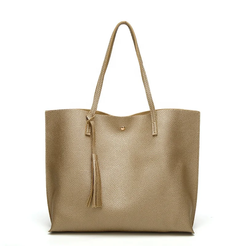 

Women's Soft Faux Leather Tote Shoulder Bag from Dreubea Big Capacity Tassel Handbag