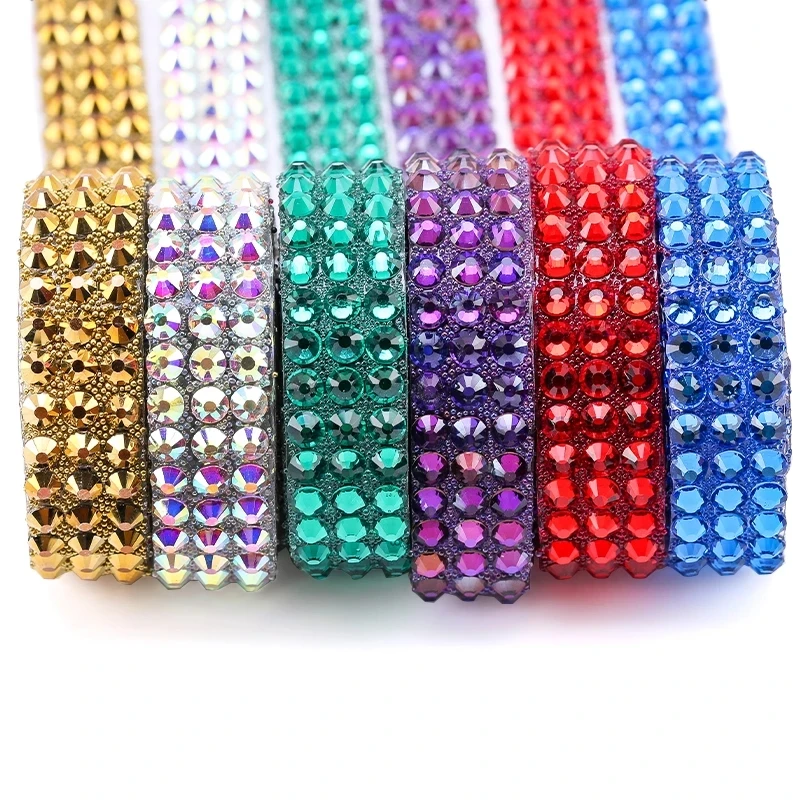 

1 Yard  Mix Color Hotfix Crystal Glass Rhinestones Chain Tape Applicator Ribbon Appliques Strass For DIY Dress Jewelry