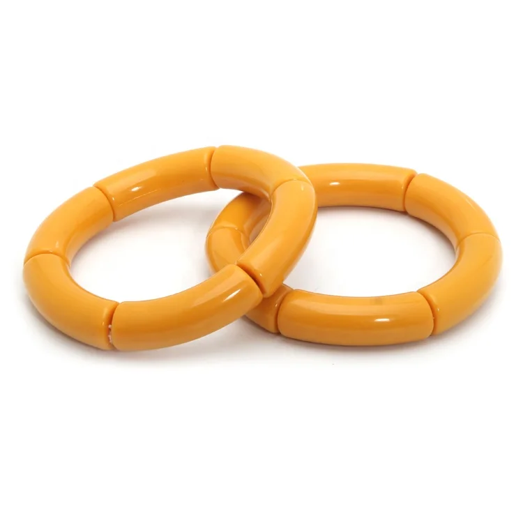 

High Polished Colorful Acrylic Resin Lucite Curved Tube Beaded Elastic Bracelets