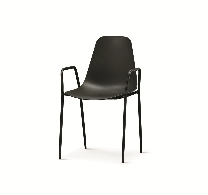 High Quality  Hot Sale French Style  Furniture Plastic Black Fashion Plastic Armchair modern restaurant Chair with Metal Leg