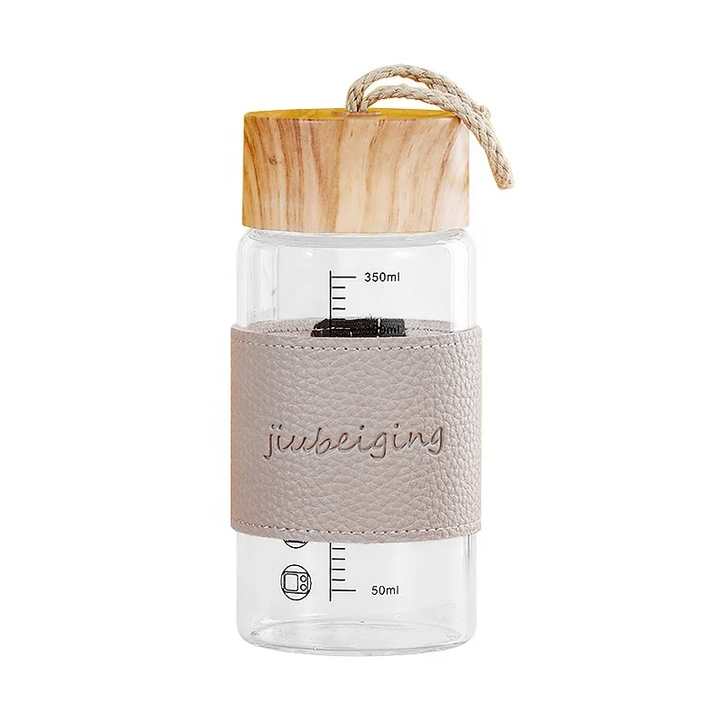 

350ml Safe Glass Water Bottle With Protective Silicone Sleeve And Bamboo Lid