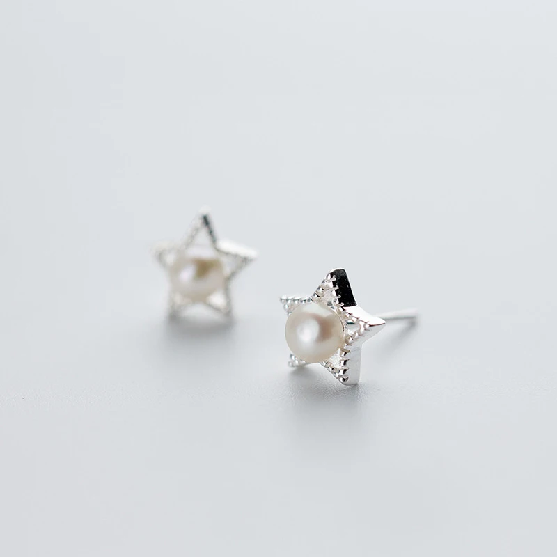 

fine jewelry 925 sterling silver minimalist five-pointed star pearl stud earrings