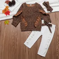 

Winter Kid Baby Girl Clothes Set 3pcs Ruffle Long Sleeve Leopard Tops Blouse Leggings Pant Headband Autumn Outfit Set Tracksuit