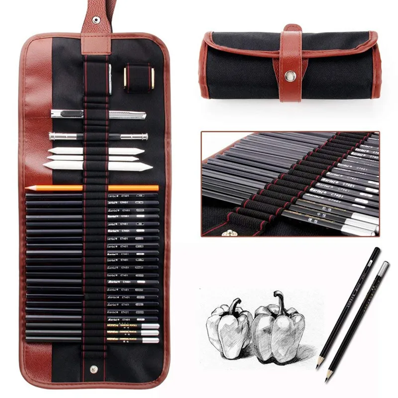 
Amazon Hot sell Sketching Drawing Kit For Painter School Students Art Supplies Pencil Set Wood Pencil Pencil Bags 